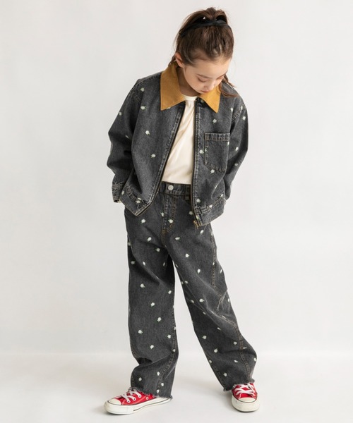 EDWIN（エドウィン）の「【Ou? by EDWIN】フラワー刺繍デニムジャケット（デニムジャケット・キッズ・ブラック/ブルー・140/150/110/100/90/120/130）」の7枚目の写真