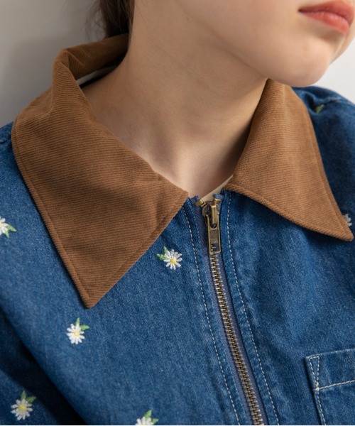 EDWIN（エドウィン）の「【Ou? by EDWIN】フラワー刺繍デニムジャケット（デニムジャケット・キッズ・ブラック/ブルー・140/150/110/100/90/120/130）」の8枚目の写真