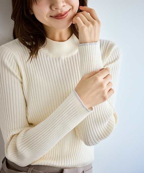 ワイドリブハイネックプルオーバー/イージーケア（ニット/セーター