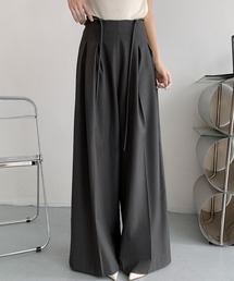紐ベルト付き タックワイドパンツ タックパンツ