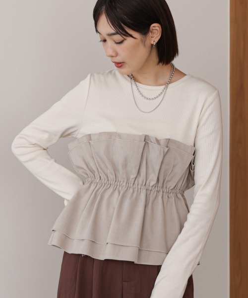 Bou Jeloud(ブージュルード)の「ビスチェ風レイヤードプルオーバー(Tシャツ/カットソー・レディース・ブラック/ベージュ/ブラウン・38)」の3枚目の写真