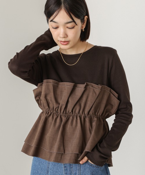 Bou Jeloud(ブージュルード)の「ビスチェ風レイヤードプルオーバー(Tシャツ/カットソー・レディース・ブラック/ベージュ/ブラウン・38)」の1枚目の写真