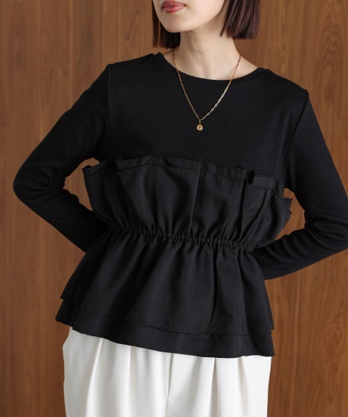 Bou Jeloud(ブージュルード)の「ビスチェ風レイヤードプルオーバー(Tシャツ/カットソー・レディース・ブラック/ベージュ/ブラウン・38)」の2枚目の写真