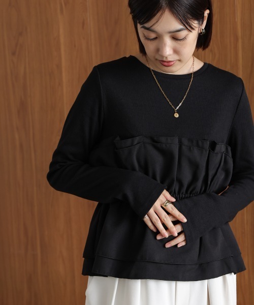 Bou Jeloud(ブージュルード)の「ビスチェ風レイヤードプルオーバー(Tシャツ/カットソー・レディース・ブラック/ベージュ/ブラウン・38)」の12枚目の写真