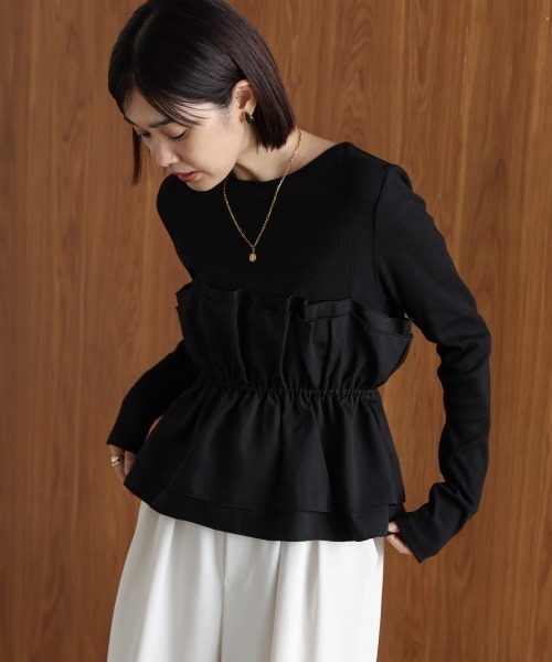 Bou Jeloud(ブージュルード)の「ビスチェ風レイヤードプルオーバー(Tシャツ/カットソー・レディース・ブラック/ベージュ/ブラウン・38)」の11枚目の写真