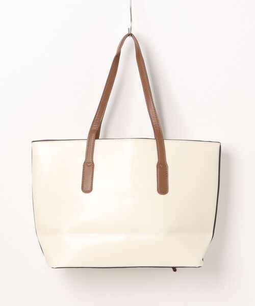 florist（フローリスト）の「【ポーチチャーム付・A4収納可】レザーライクバイカラートートバッグ/ビジネスバッグ（ビジネスバッグ・レディース・オフホワイト/ブラック/モカ/キャメル・FREE）」の8枚目の写真