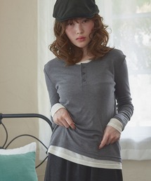Unblend（アンブレンド）の「【Unblend】2ピースセット ヘンリーネック/クルーネック レイヤードロンT（Tシャツ/カットソー・レディース）」