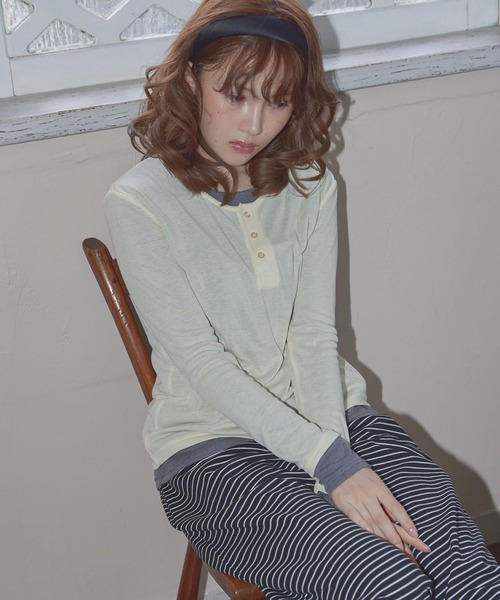 Unblend】2ピースセット ヘンリーネック/クルーネック レイヤードロンT