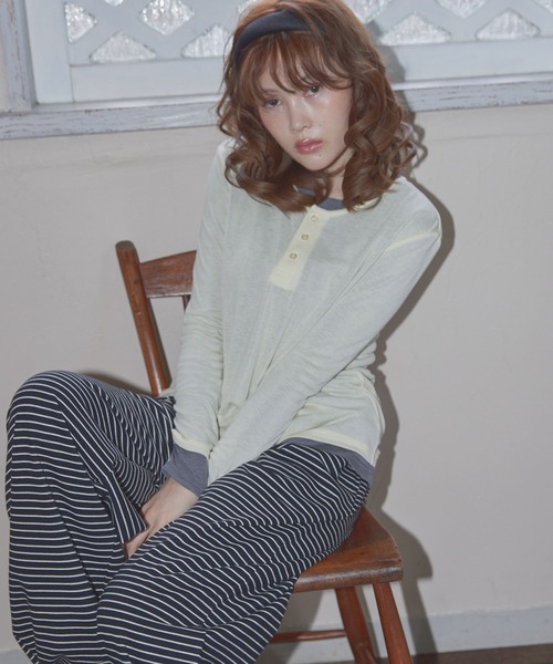 Unblend】2ピースセット ヘンリーネック/クルーネック レイヤードロンT