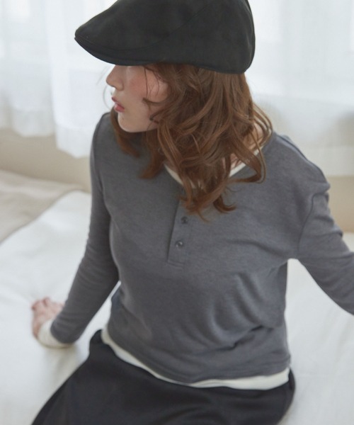 Unblend（アンブレンド）の「【Unblend】2ピースセット ヘンリーネック/クルーネック レイヤードロンT（Tシャツ/カットソー・レディース・ブラック/イエロー/ネイビー/チャコール・FREE）」の10枚目の写真