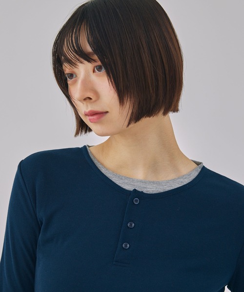 Unblend】2ピースセット ヘンリーネック/クルーネック レイヤードロンT