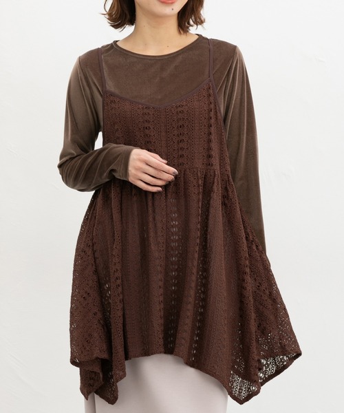 Honeys（ハニーズ）の「レースキャミチュニック（キャミソール・レディース・ブラック/アイボリー/ブラウン・LL/L/M）」の3枚目の写真