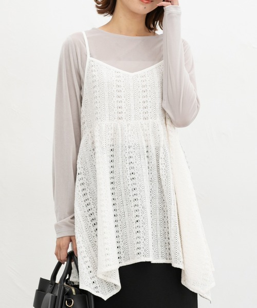 Honeys（ハニーズ）の「レースキャミチュニック（キャミソール・レディース・ブラック/アイボリー/ブラウン・LL/L/M）」の2枚目の写真