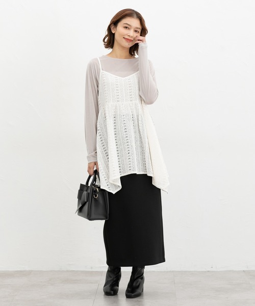 Honeys（ハニーズ）の「レースキャミチュニック（キャミソール・レディース・ブラック/アイボリー/ブラウン・LL/L/M）」の6枚目の写真