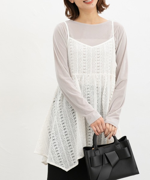 Honeys（ハニーズ）の「レースキャミチュニック（キャミソール・レディース・ブラック/アイボリー/ブラウン・LL/L/M）」の7枚目の写真