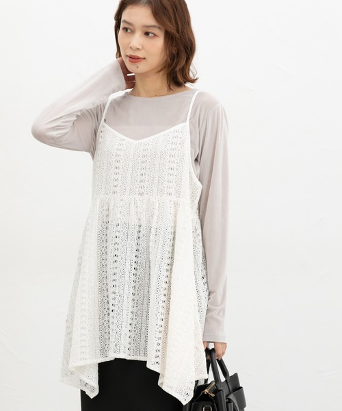 Honeys（ハニーズ）の「レースキャミチュニック（キャミソール・レディース・ブラック/アイボリー/ブラウン・LL/L/M）」の9枚目の写真