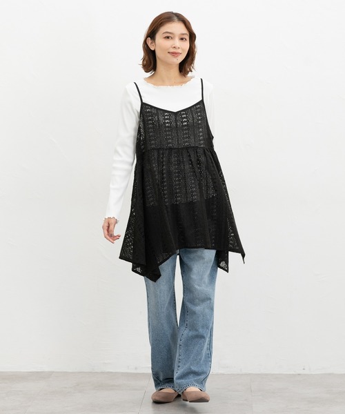 Honeys（ハニーズ）の「レースキャミチュニック（キャミソール・レディース・ブラック/アイボリー/ブラウン・LL/L/M）」の12枚目の写真