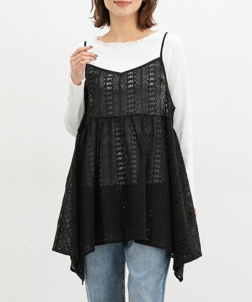 Honeys（ハニーズ）の「レースキャミチュニック（キャミソール・レディース・ブラック/アイボリー/ブラウン・LL/L/M）」の8枚目の写真