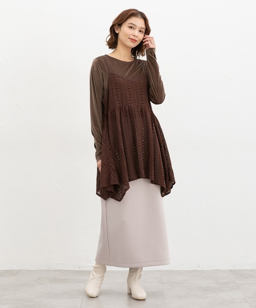 Honeys（ハニーズ）の「レースキャミチュニック（キャミソール・レディース・ブラック/アイボリー/ブラウン・LL/L/M）」の11枚目の写真