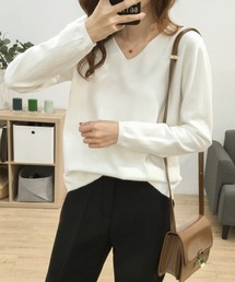 【13色展開】”春秋ニットソー”　長袖　Vネックニットプルオーバー
