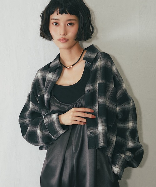 ANOTHER S（アナザーエス）の「先染めビエラチェックショート丈シャツ（シャツ/ブラウス・レディース・ブラック/アイボリー/ブラウン/ボルドー・FREE）」の13枚目の写真