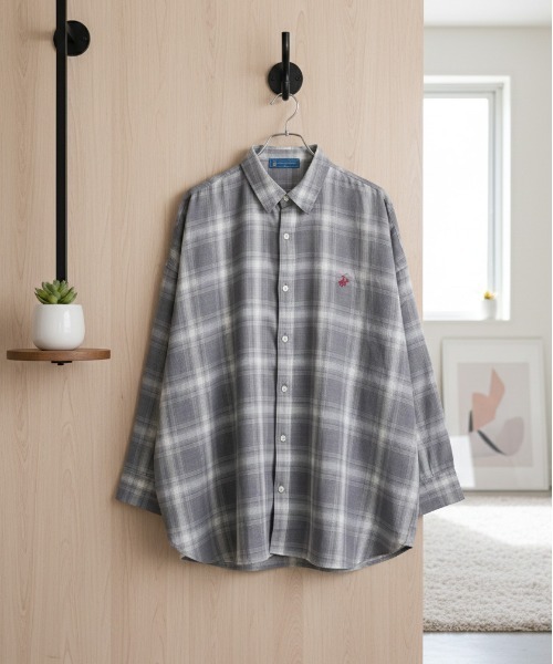 ALWAYS GOOD TIME(オルウェイズグッドタイム)の「【BEVERLY HILLS POLO CLUB/ビバリーヒルズポロクラブ】TRルーズチェック柄長袖シャツ(シャツ/ブラウス・レディース・オレンジ/イエロー/グリーン/グレー/サックスブルー/ブラック・MEDIUM)」の4枚目の写真