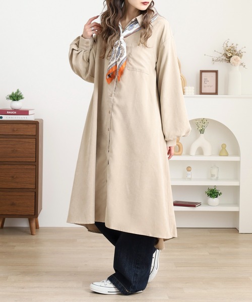 セール】mitis ピーチ起毛袖ボリュームシャツワンピース（シャツ