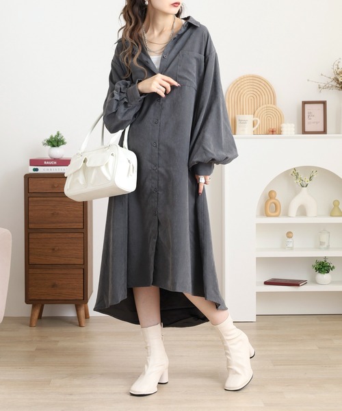 セール】mitis ピーチ起毛袖ボリュームシャツワンピース（シャツ