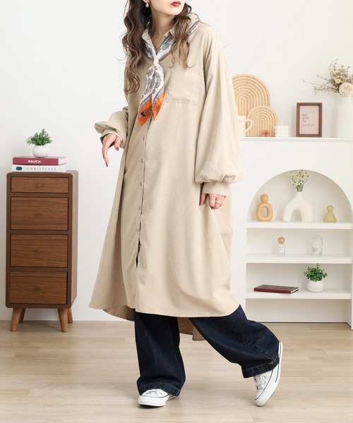 セール】mitis ピーチ起毛袖ボリュームシャツワンピース（シャツ