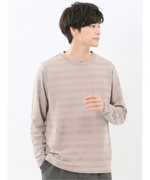 【綿混】m.f.エディトリアル メンズ リンクスボーダージャガード クルーネック 長袖 Tシャツ