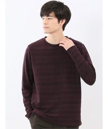 【綿混】m.f.エディトリアル メンズ リンクスボーダージャガード クルーネック 長袖 Tシャツ