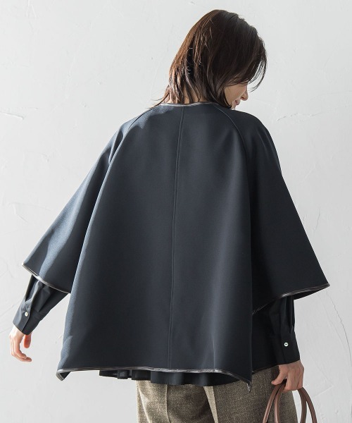 LAUTREAMONT(ロートレアモン)の「ライトポンチョジャケット ≪手洗い可能≫(ノーカラージャケット・レディース・ベージュ/ブラック・9号)」の9枚目の写真