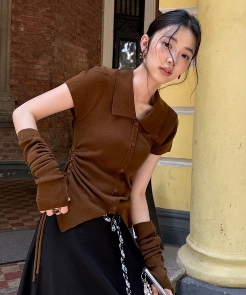 Sibra(シブラ)の「ショートスリーブカラートップス+アームウォーマーセット(Tシャツ/カットソー・レディース・ブラウン/ブラック/グレー・M)」の4枚目の写真