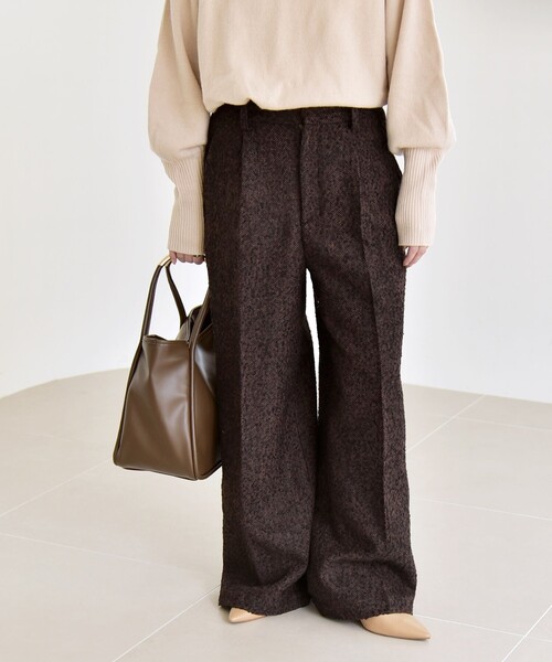 セール】quaranciel: ツイード タック ワイド パンツ（その他パンツ