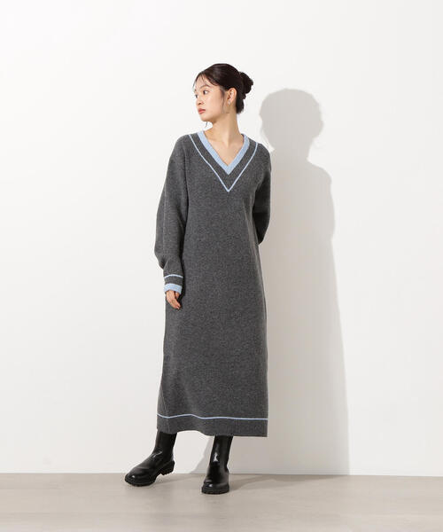 N.(N. Natural Beauty Basic)(エヌエヌナチュラルビューティーベーシック)の「チルデンマキシワンピース(ワンピース・レディース・オフホワイト/チャコールグレー・MEDIUM)」の14枚目の写真