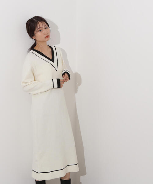 N.(N. Natural Beauty Basic)(エヌエヌナチュラルビューティーベーシック)の「チルデンマキシワンピース(ワンピース・レディース・オフホワイト/チャコールグレー・MEDIUM)」の6枚目の写真