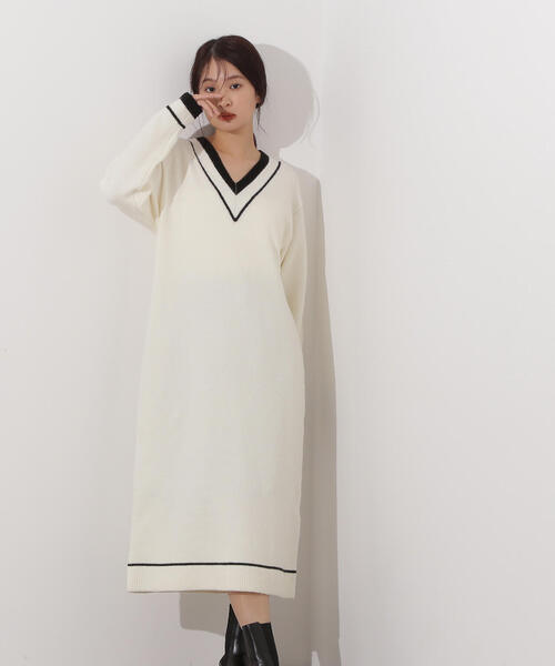 N.(N. Natural Beauty Basic)(エヌエヌナチュラルビューティーベーシック)の「チルデンマキシワンピース(ワンピース・レディース・オフホワイト/チャコールグレー・MEDIUM)」の8枚目の写真