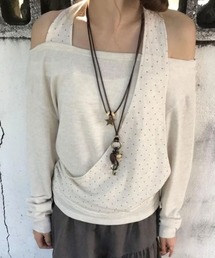 ドレープオフショルダーニットトップス