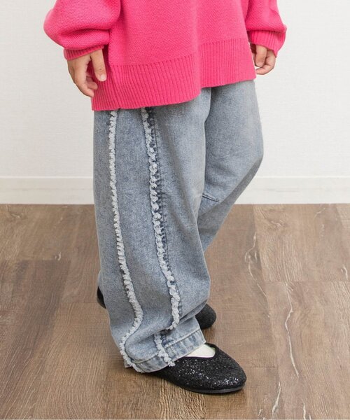 BREEZE（ブリーズ）の「【微起毛】あったかサイドフリンジ ワイドデニムパンツ_ジュニア対応（デニムパンツ・キッズ・ブラック/サックスブルー・90/120/140/100/110/130/80）」の2枚目の写真