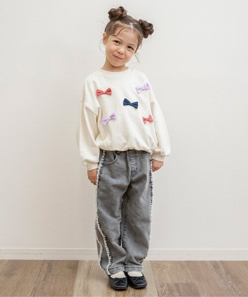 BREEZE（ブリーズ）の「【微起毛】あったかサイドフリンジ ワイドデニムパンツ_ジュニア対応（デニムパンツ・キッズ・ブラック/サックスブルー・90/120/140/100/110/130/80）」の3枚目の写真