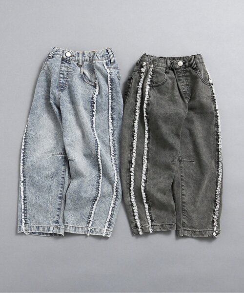 BREEZE（ブリーズ）の「【微起毛】あったかサイドフリンジ ワイドデニムパンツ_ジュニア対応（デニムパンツ・キッズ・ブラック/サックスブルー・90/120/140/100/110/130/80）」の5枚目の写真