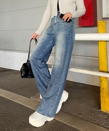 ストーンデニムワイドパンツ