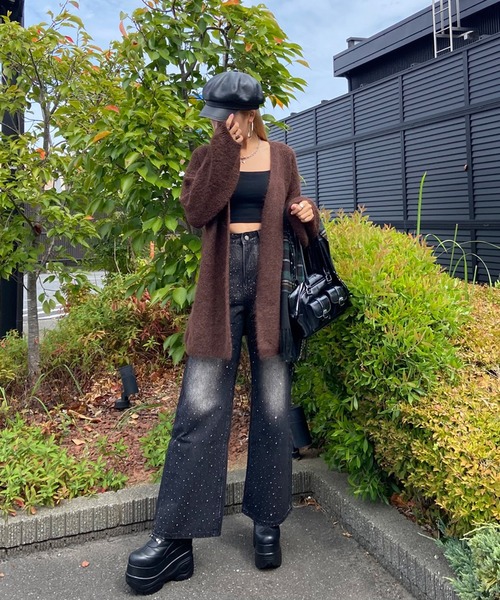 non-hedge(ノンヘッジ)の「ストーンデニムワイドパンツ(デニムパンツ・レディース・ブラック/インディゴブルー・S/M)」の11枚目の写真