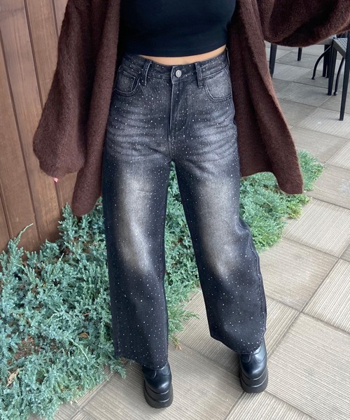 non-hedge(ノンヘッジ)の「ストーンデニムワイドパンツ(デニムパンツ・レディース・ブラック/インディゴブルー・S/M)」の14枚目の写真