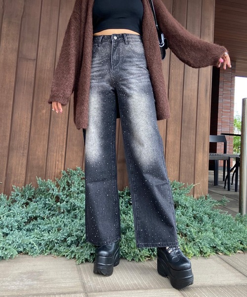 non-hedge(ノンヘッジ)の「ストーンデニムワイドパンツ(デニムパンツ・レディース・ブラック/インディゴブルー・S/M)」の16枚目の写真