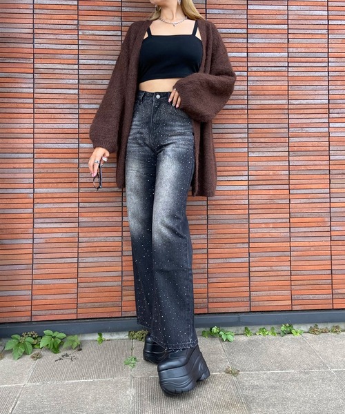 non-hedge(ノンヘッジ)の「ストーンデニムワイドパンツ(デニムパンツ・レディース・ブラック/インディゴブルー・S/M)」の17枚目の写真