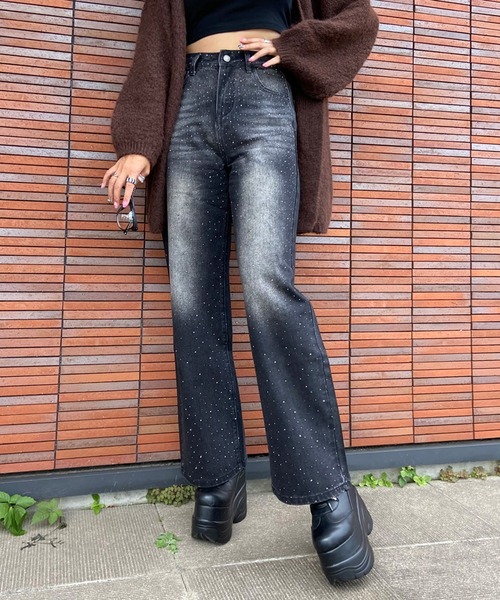 non-hedge(ノンヘッジ)の「ストーンデニムワイドパンツ(デニムパンツ・レディース・ブラック/インディゴブルー・S/M)」の18枚目の写真