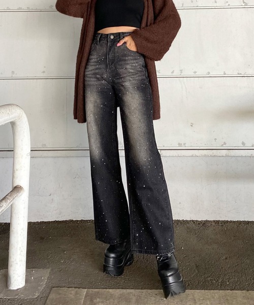 non-hedge(ノンヘッジ)の「ストーンデニムワイドパンツ(デニムパンツ・レディース・ブラック/インディゴブルー・S/M)」の22枚目の写真