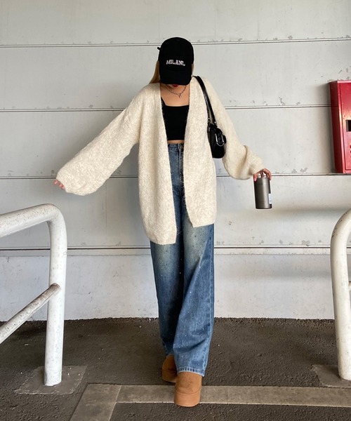 non-hedge(ノンヘッジ)の「ストーンデニムワイドパンツ(デニムパンツ・レディース・ブラック/インディゴブルー・S/M)」の3枚目の写真