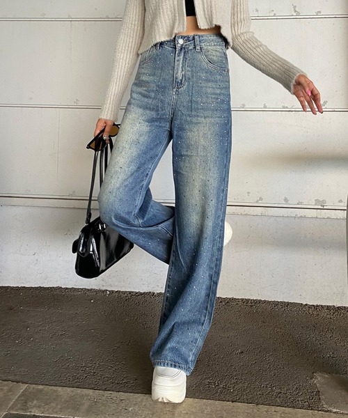 non-hedge(ノンヘッジ)の「ストーンデニムワイドパンツ(デニムパンツ・レディース・ブラック/インディゴブルー・S/M)」の7枚目の写真